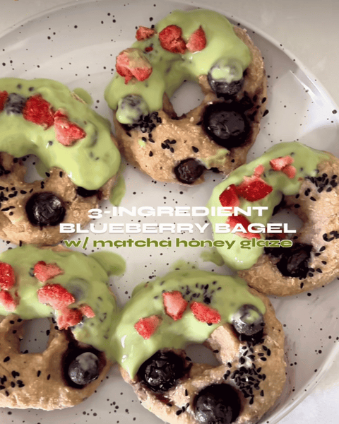 Blueberry Bagels with Matcha Honey Glaze
